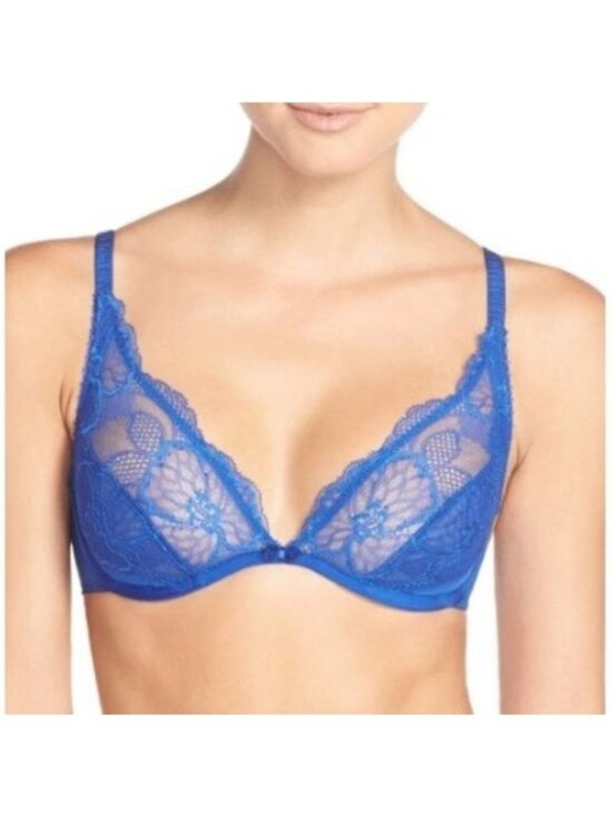 Wacoal Other - Wacoal Blue Underwire Lace Bra With Adjustable Straps & Scallop Trim